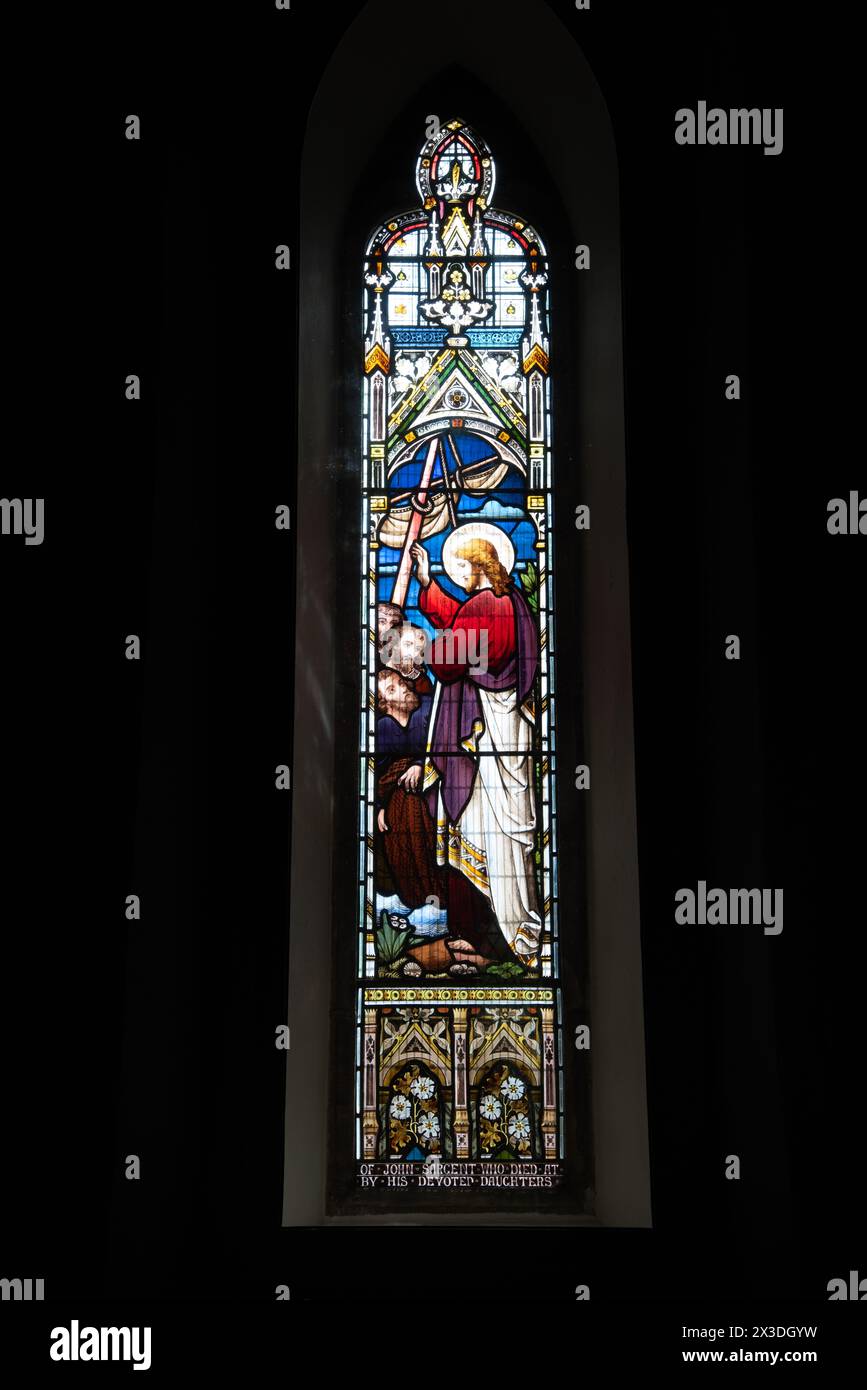 Stained glass windows, Jesus Church, Troutbeck, Cumbria, England, United Kingdom Stock Photo