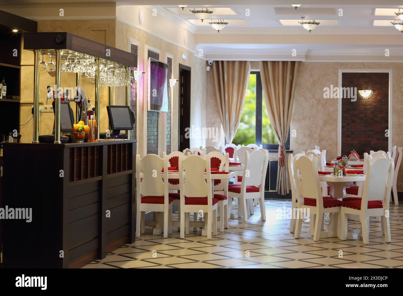 modern european restaurant with bar with nice and bright interior Stock Photo