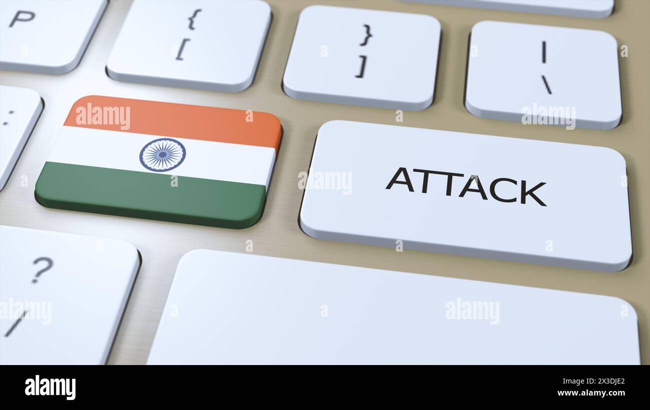 India Using Button India Country National Flag and Text Attack on Button. War 3D ...