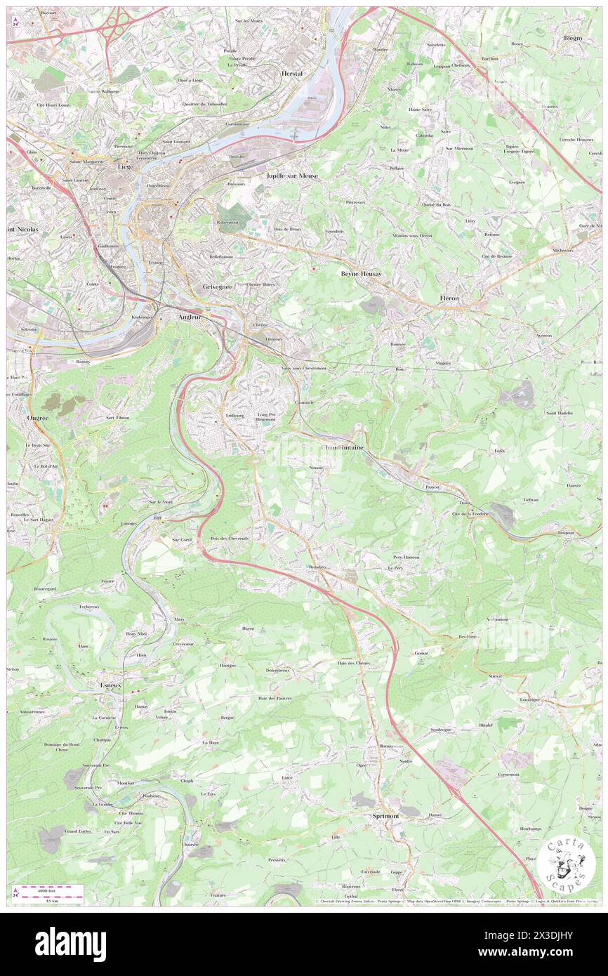 Chaudfontaine, Province de Liège, BE, Belgium, Wallonia, N 50 34' 58'', N 5 38' 2'', map, Cartascapes Map published in 2024. Explore Cartascapes, a map revealing Earth's diverse landscapes, cultures, and ecosystems. Journey through time and space, discovering the interconnectedness of our planet's past, present, and future. Stock Photo