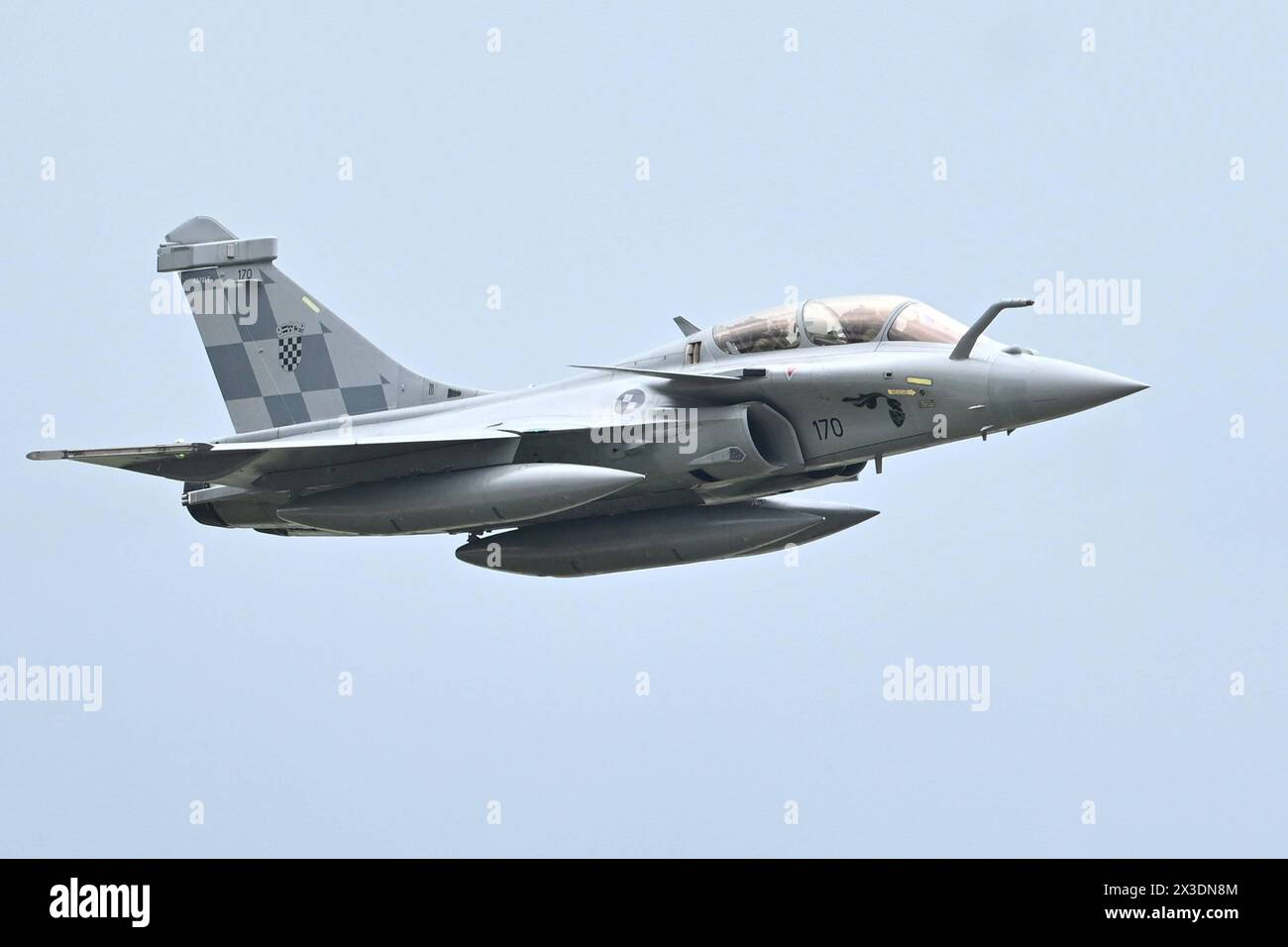 Velika Gorica, 250424. International airport Dr. Franjo Tudjman, Pleso. Ceremonial arrival of the first group of Rafale multipurpose fighter planes in Croatia. Photo: Goran Mehkek / CROPIX Copyright: xxGoranxMehkekx/xCROPIXx gm rafale37-250424 Stock Photo