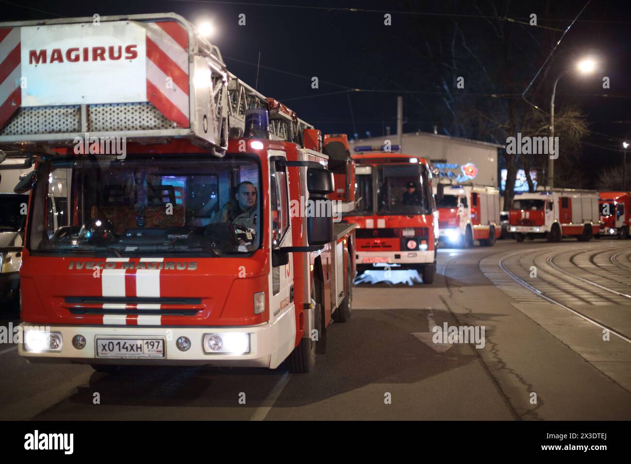 Moscow Fire Engine RUSSIA, MOSCOW - FEB 26, 2015: Many fire - engine are standing on the ...