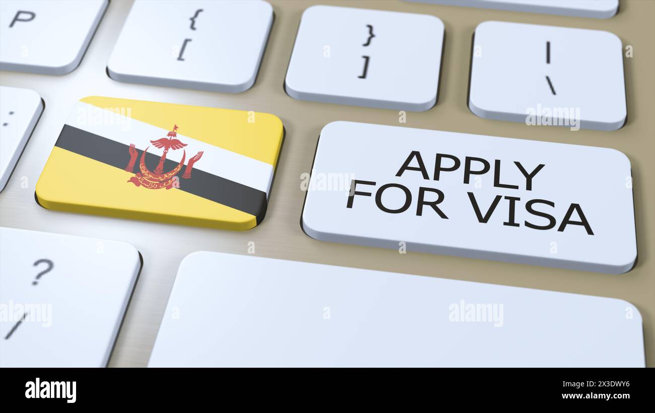 Brunei, Apply for Visa Concept. Button Push 3D Illustration. Visa Apply ...