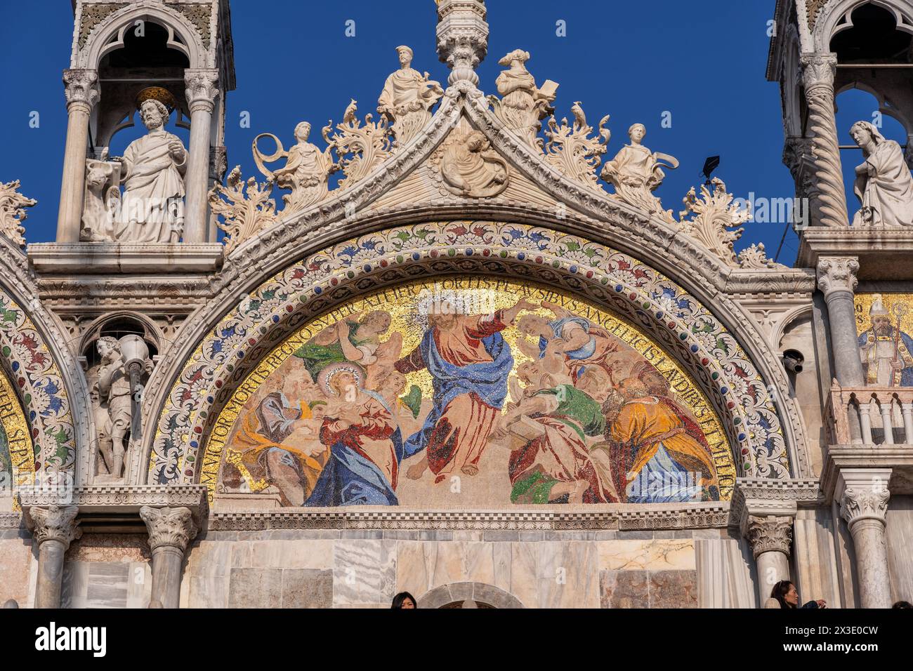 Ascension of Jesus mosaic on lunette of the upper register of St. Mark Basilica (Basilica di San Marco) in Venice, Italy. Stock Photo