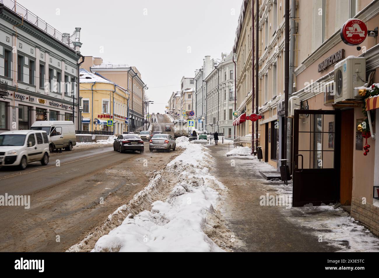 KAZAN, RUSSIA - DEC 8, 2017: Car and pedestrian traffic at Chernyshevsky street. Street named after N.Chernyshevsky - russian philosopher, democrat, s Stock Photo