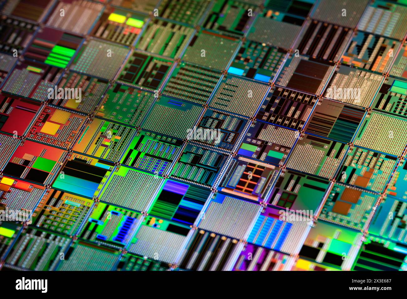 Silicon semiconductor wafer close-up. In electronics, a wafer also called a slice or substrate is a thin slice of semiconductor, a crystalline silicon Stock Photo