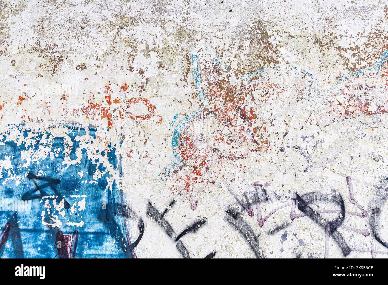 Abstract detailed wall texture with blue graffiti paint. Stock Photo