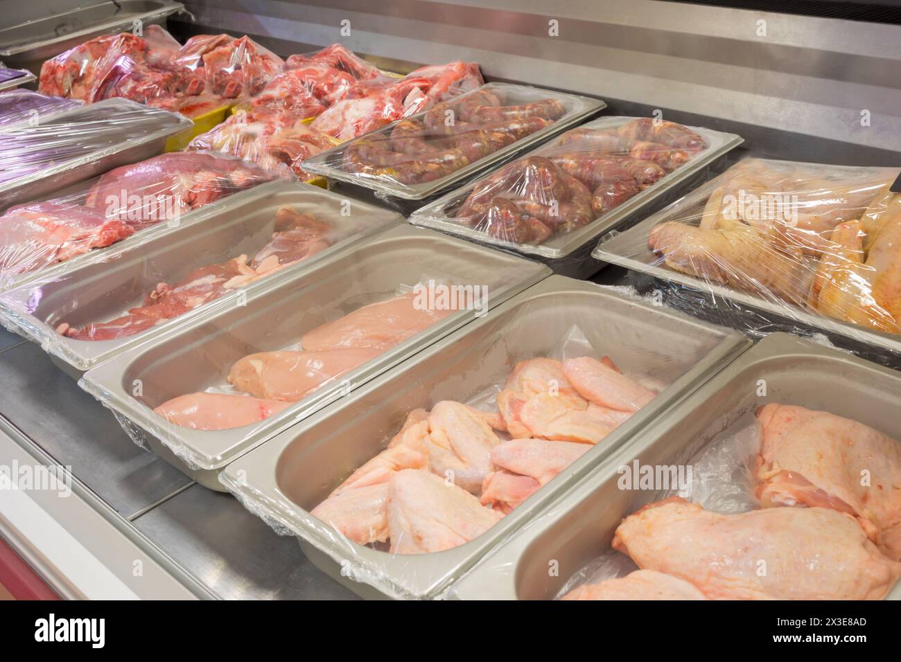 Different grades of meat in shop, Translation of text duck thighs