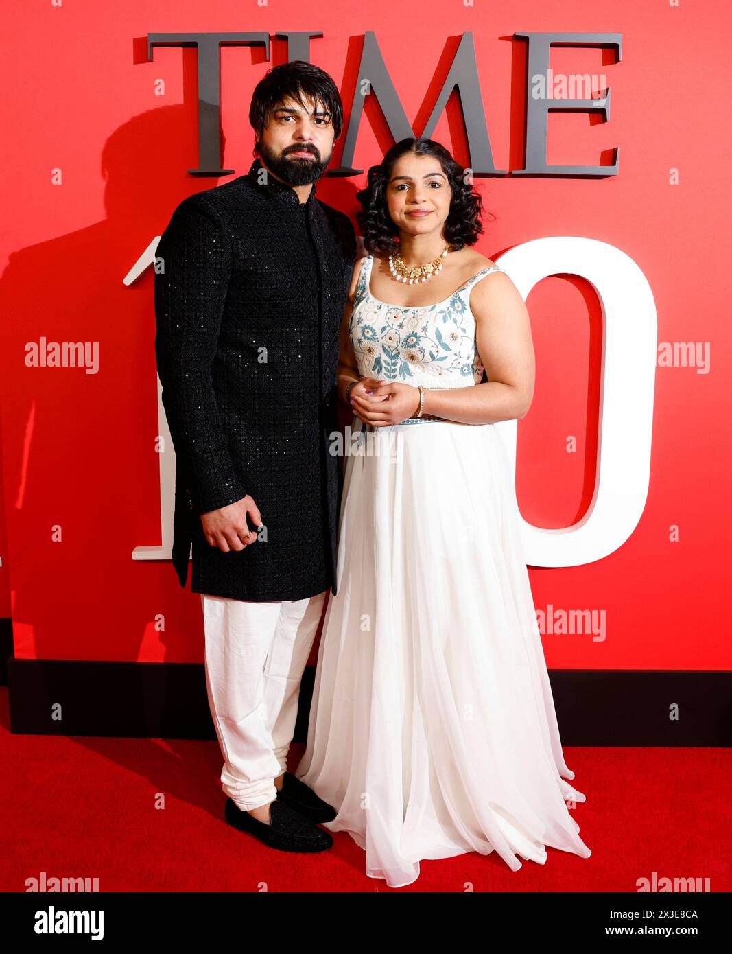New York, United States. 25th Apr, 2024. Satyawart Kadian and Sakshi Malik arrive on the red carpet at the 2024 TIME100 Gala at Jazz at Lincoln Center on Thursday, April 25, 2024 in New York City. Photo by John Angelillo/UPI Credit: UPI/Alamy Live News Stock Photo