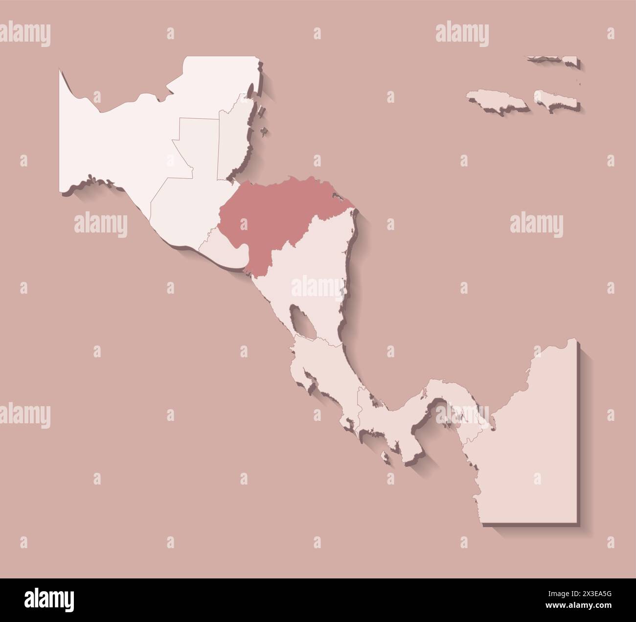Vector illustration with Central - Vector Illustration With Central America Land With Borders Of States And Marked Country Honduras Political Map In Brown Colors With Regions Beige Ba 2X3EA5G