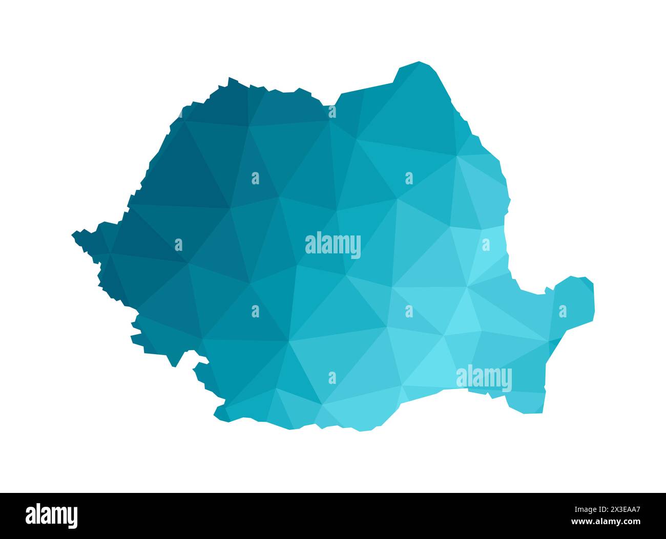 Vector illustration with simplified blue silhouette of Romania map. Polygonal triangular style. White background. Stock Vector