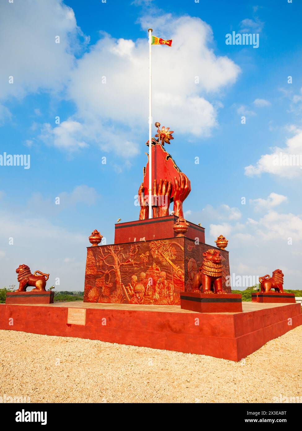 Elephant Pass War Memorial is a special War Hero Memorial, erected in honour of fallen Civil War Heroes near Jaffna, Sri Lanka. Stock Photo