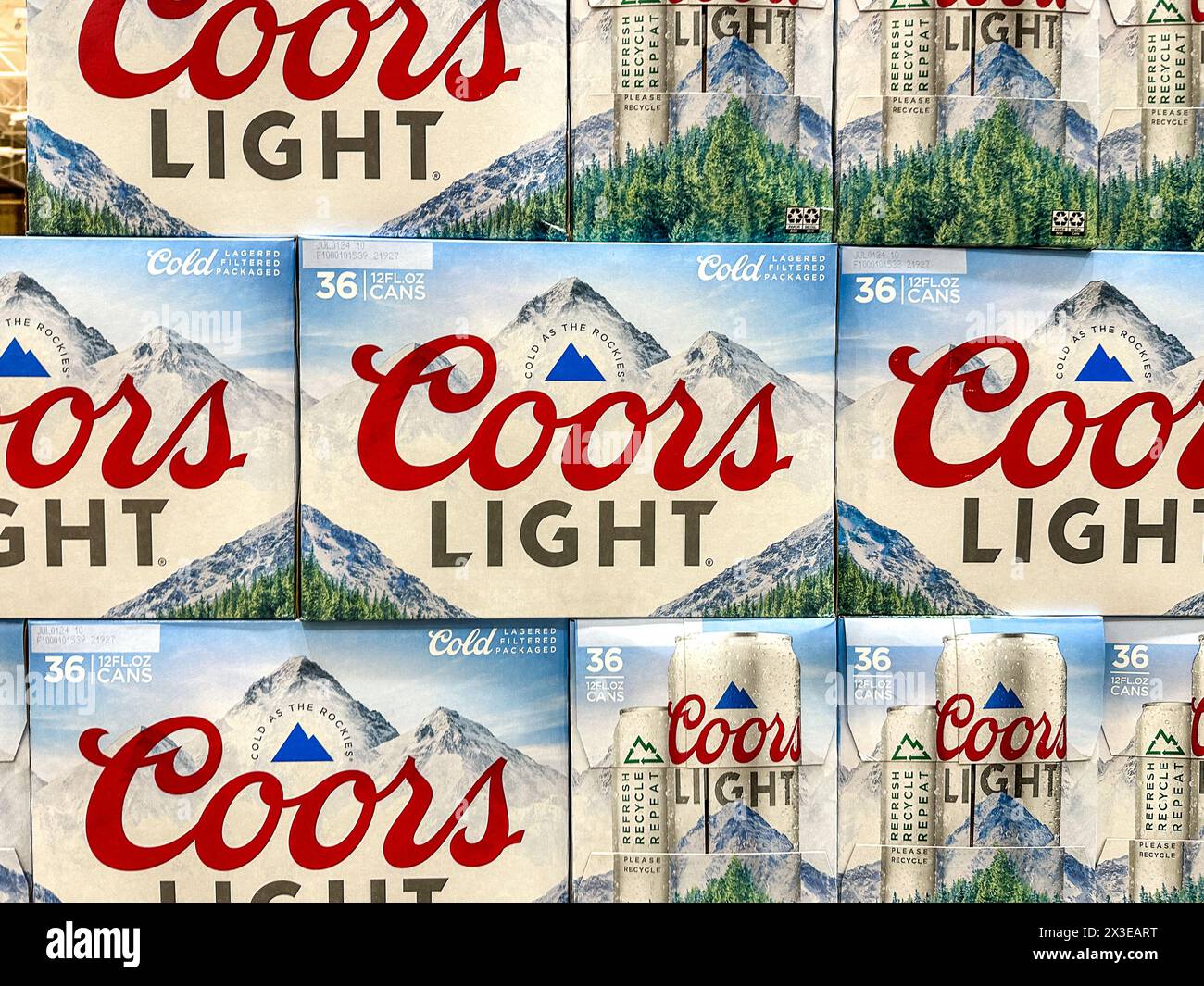 Cases of Coors Light Beer at a Costco Wholesale warehouse Stock Photo