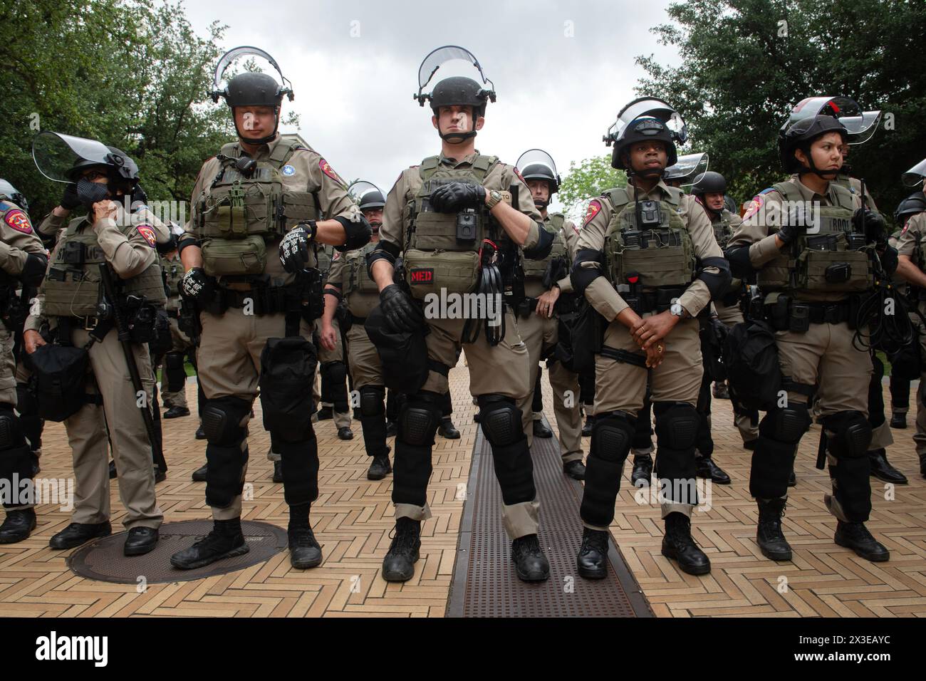 Texas Department of Public Safety troopers line up during a University of Texas student demonstration in support of Palestine on April 24, 2024 in Aus Stock Photo