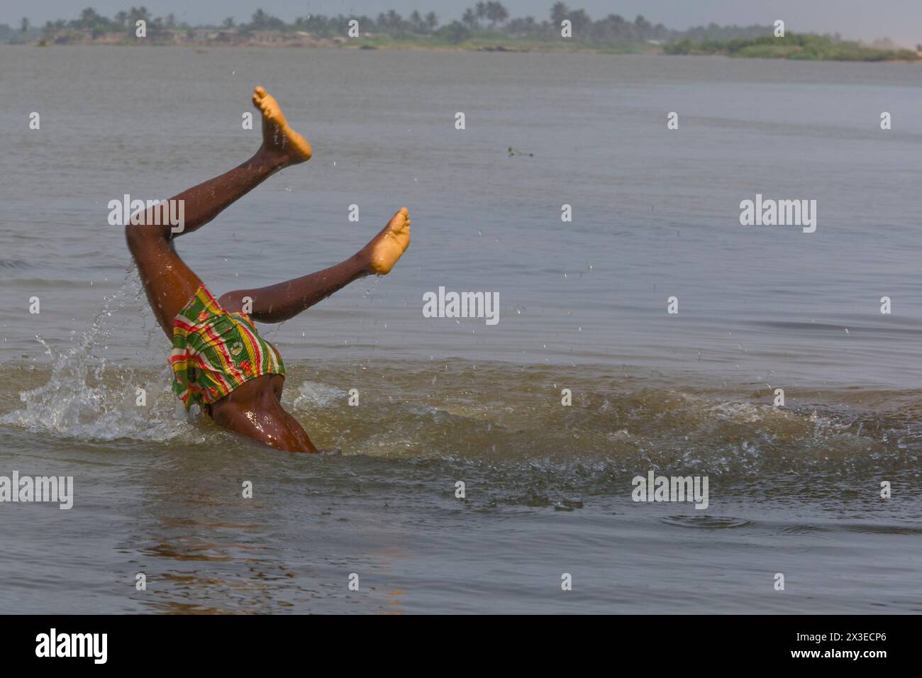 BATHING IN THE MONO RIVER BENIN Stock Photo
