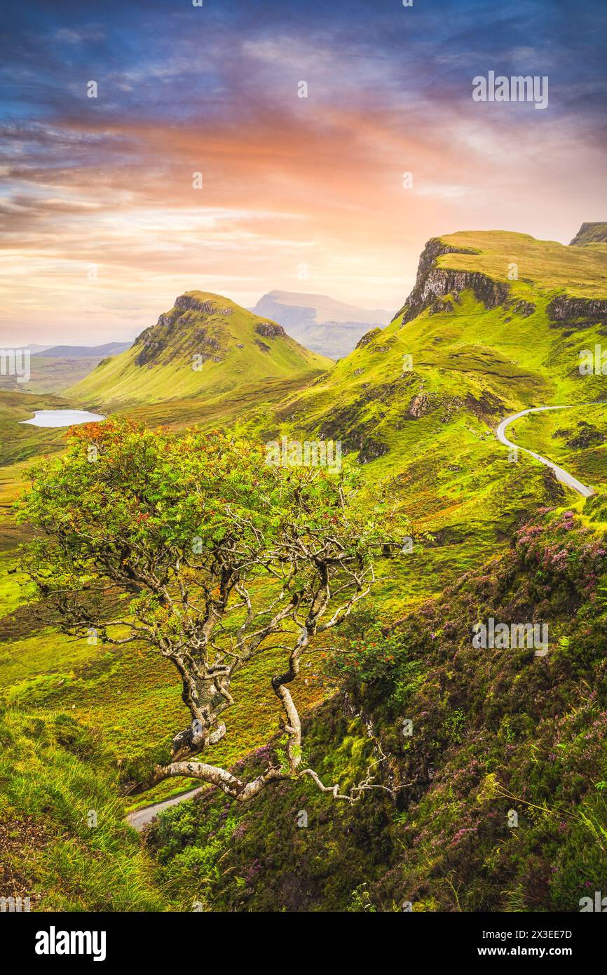 Scenic vertical view of Quiraing mountains in Isle of Skye, Scottish highlands, United Kingdom Stock Photo