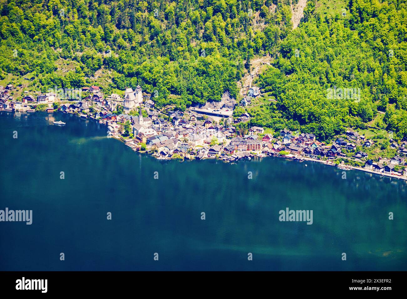 Hallstatt old town and Hallstatter See lake in Upper Austria. Hallstatt is a village in the Salzkammergut region near Salzburg in Austria. Stock Photo