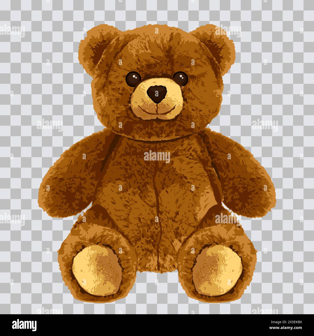 Bear toy realistic vector illustration isolated on transparent background. Cute teddy soft doll character. Fashion print or poster design element Stock Vector
