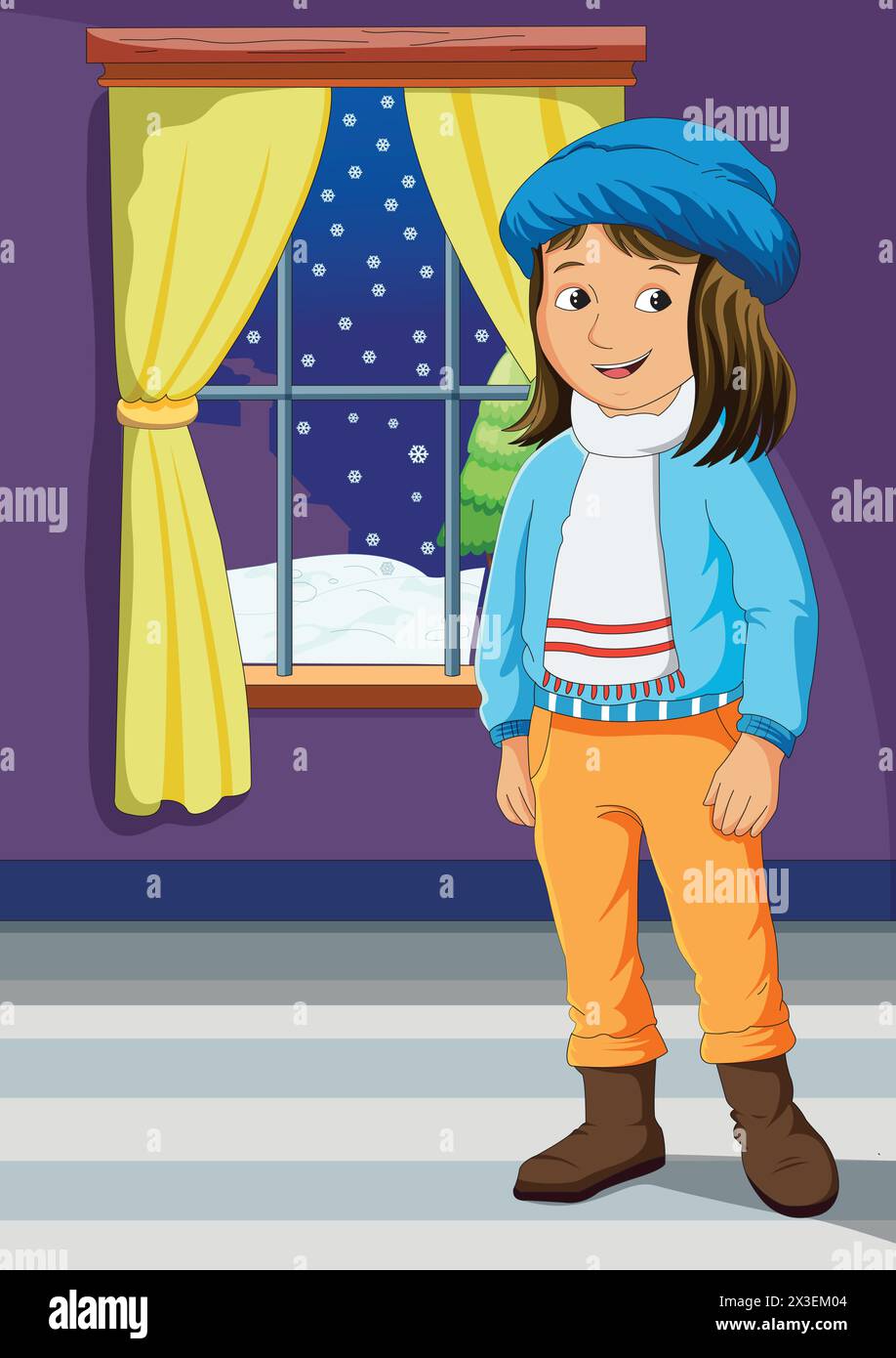 Cute girl wearing winter clothes vector illustration Stock Vector