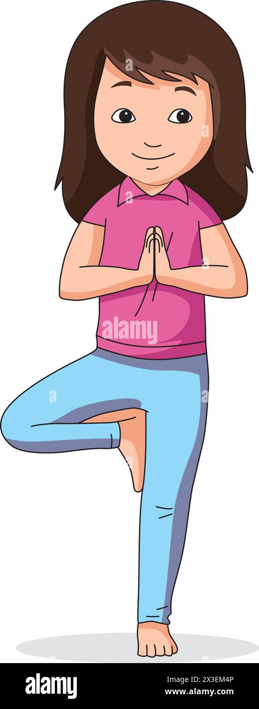 Girl with folded hands doing asana vector illustration Stock Vector