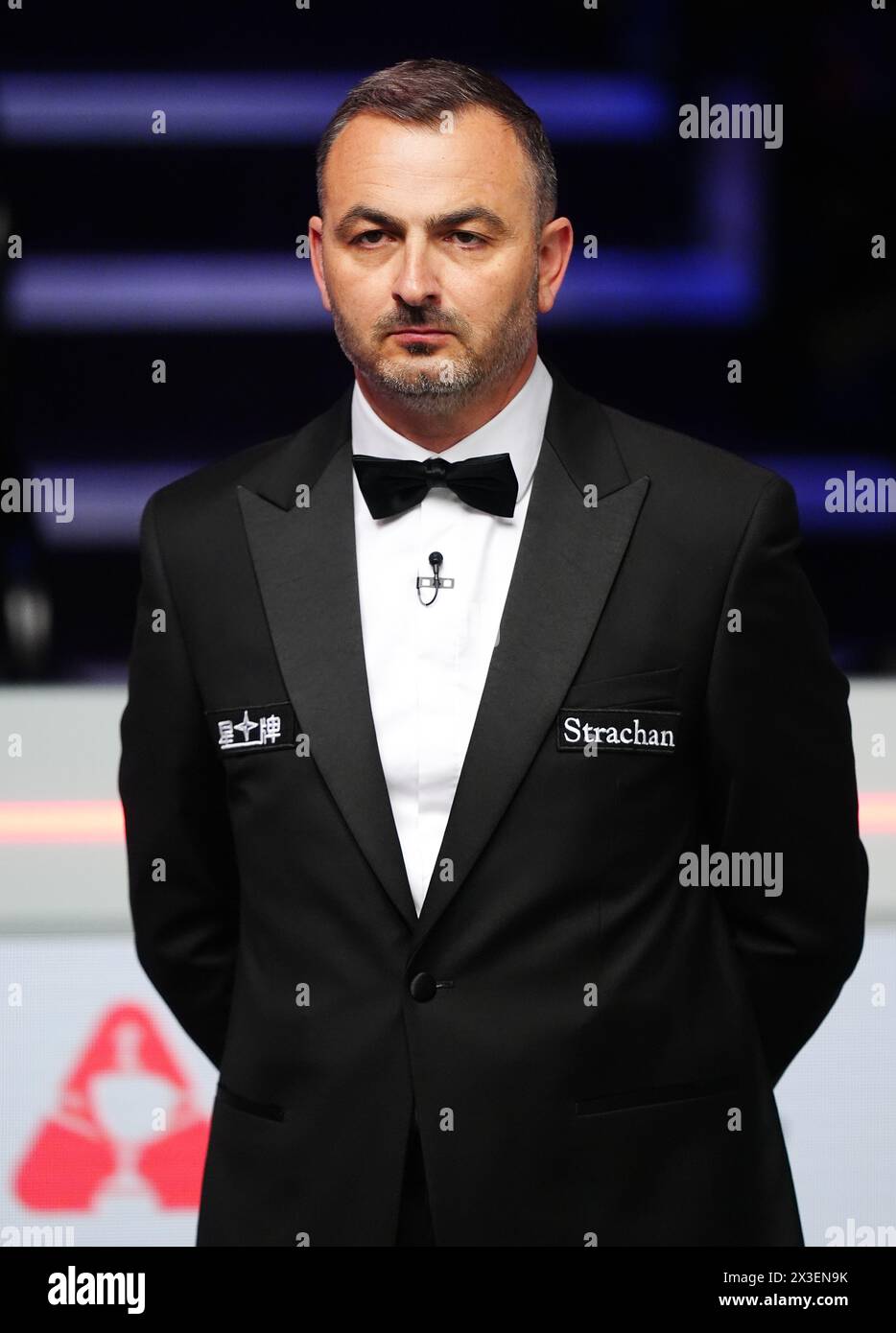 Snooker referee Terry Camilleri on day seven of the 2024 Cazoo World