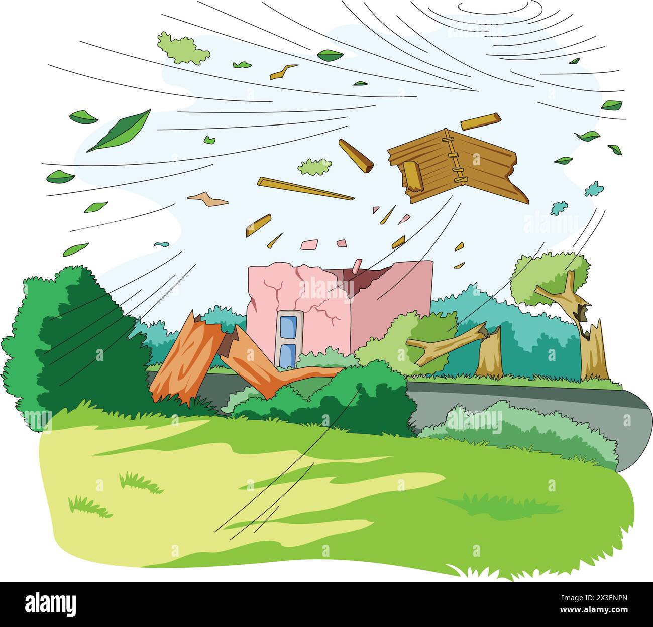 Village hit by a storm vector illustration Stock Vector