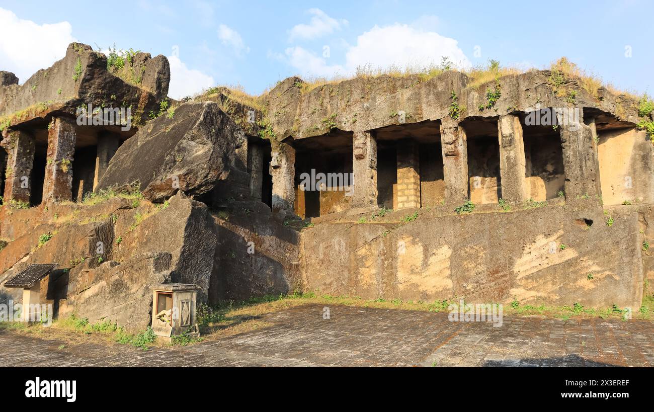 Beautiful Views of Khapara Kodiya Caves, Dated Back in 3rd-4th Century BCE. During King Ashoka Period, Junagarh, Gujarat, India. Stock Photo
