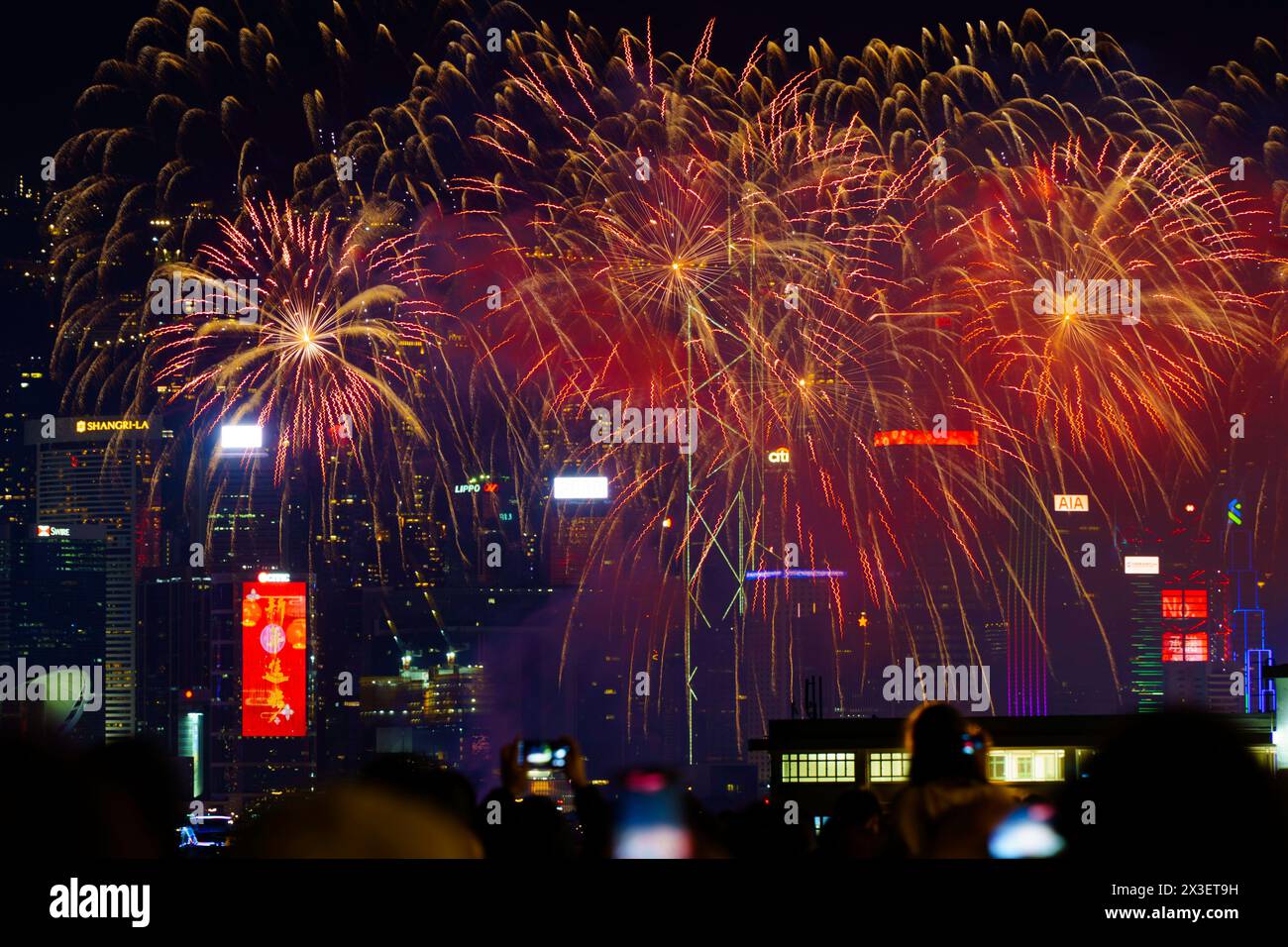 Fireworks show on Chinese New Year Eve in Hong Kong, China with ...