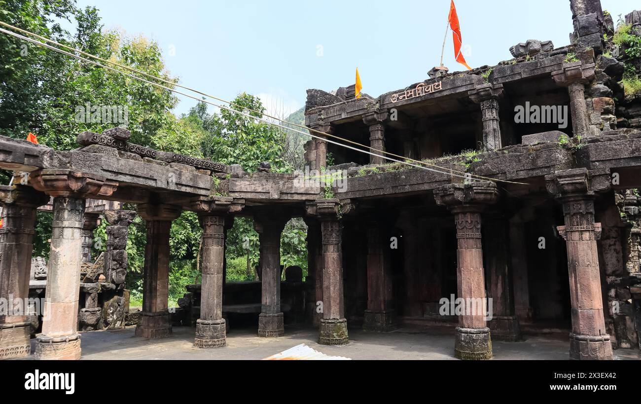 The Ruin View of Shri Sharneshwar Mahadev Temple, 15th Century Hindu Religious Place, Bandhana, Polo Forest, Gujarat, India. Stock Photo