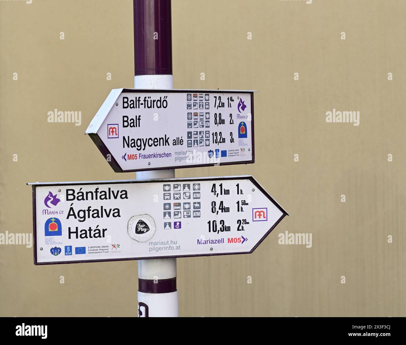 Sopron, Hungary. Signpost in the city center Stock Photo