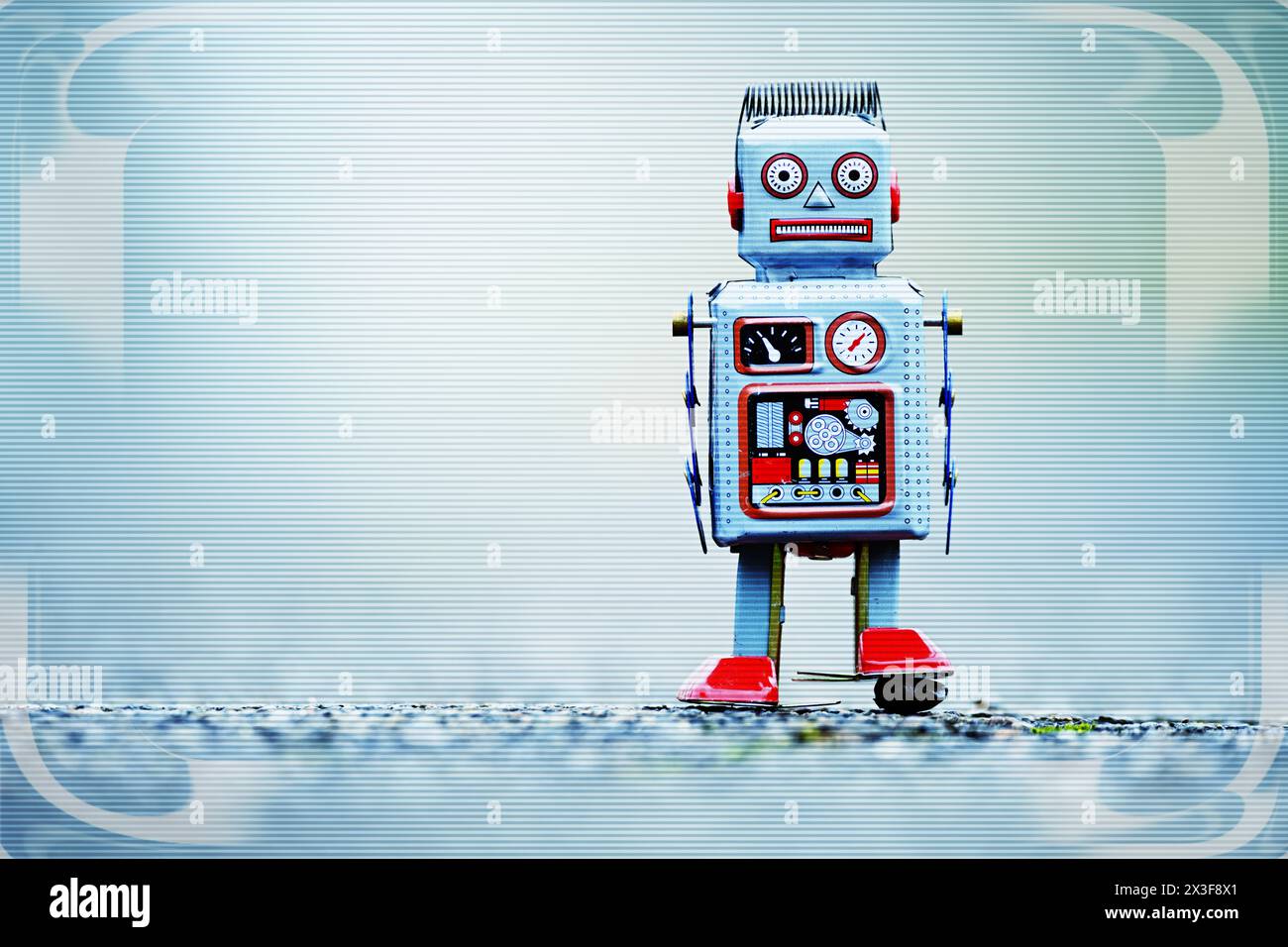 Robot Figure, Symbolic Photo Artificial Intelligence, Photomontage Stock Photo