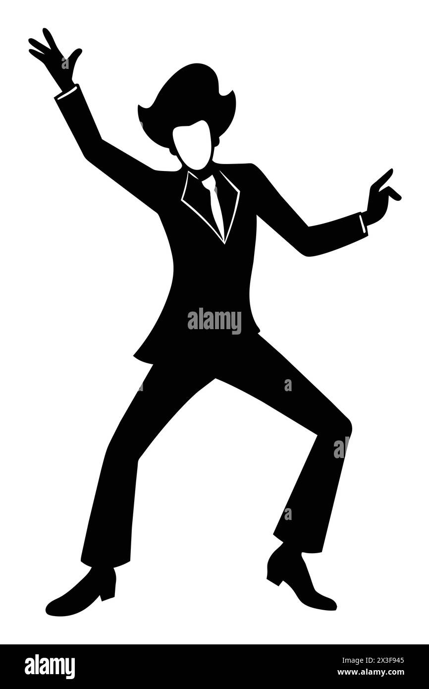 Vector silhouette of a man disco dancing. Stock Vector