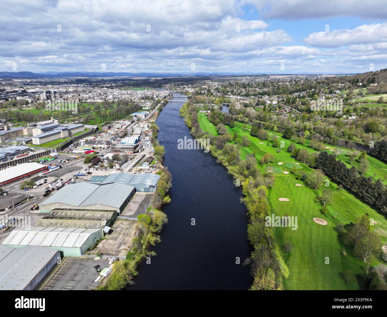 Aerial drone view of Perth Scotland Stock Photo