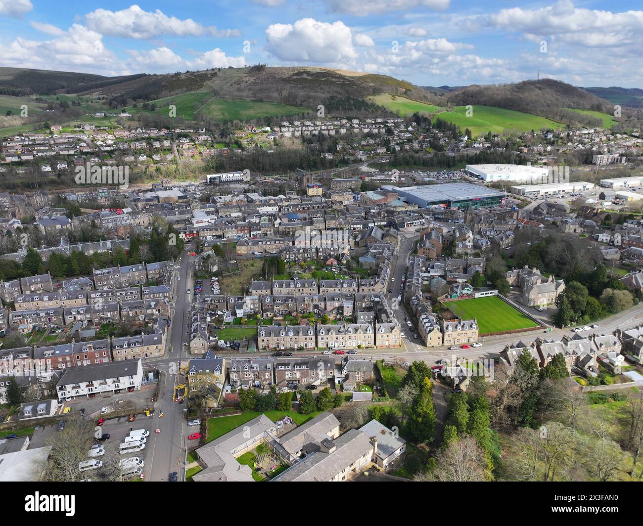 Aerial drone view of Galashiels Scottish Borders Stock Photo