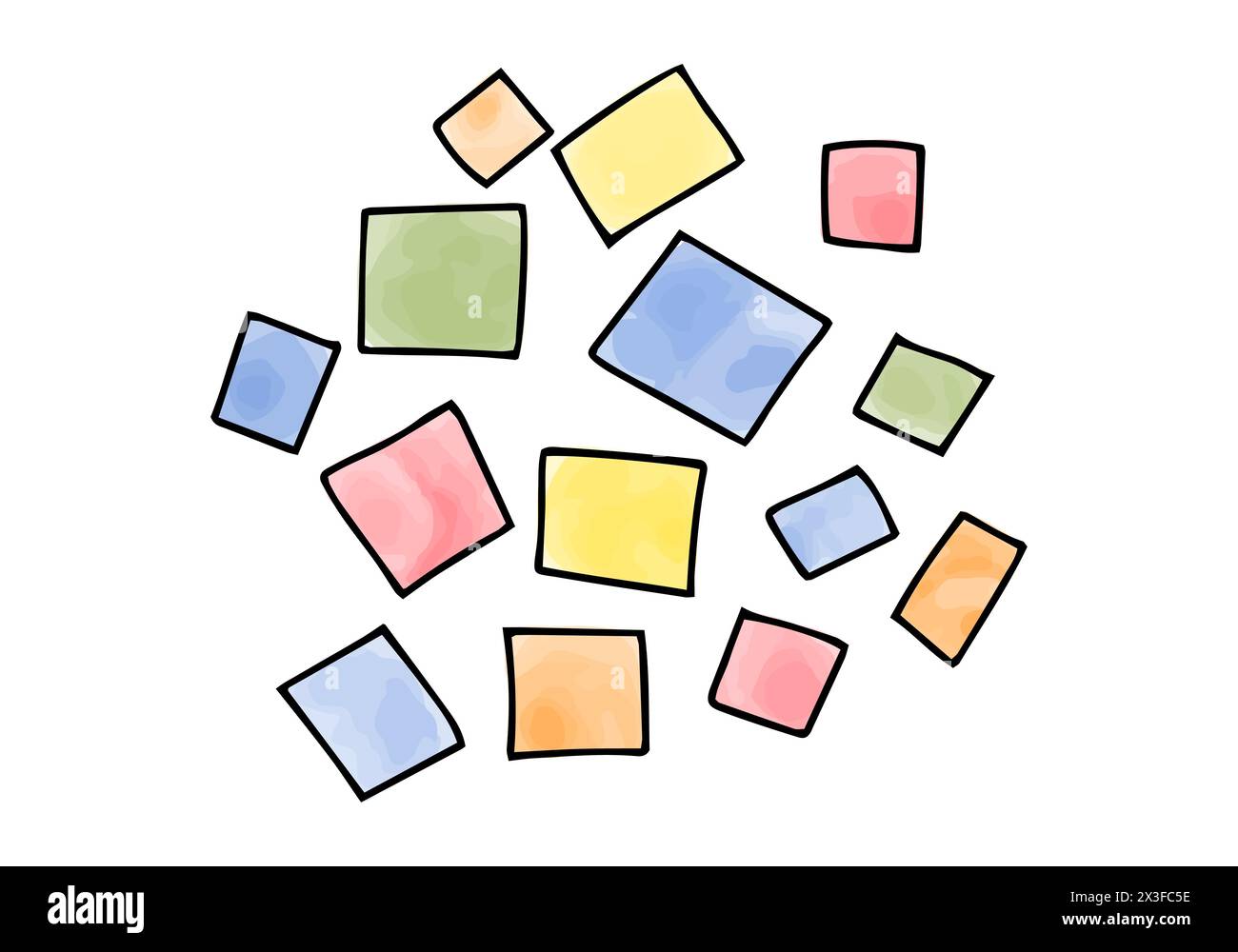 Watercolor doodle element. Multicolored squares, vector illustration. Stock Vector