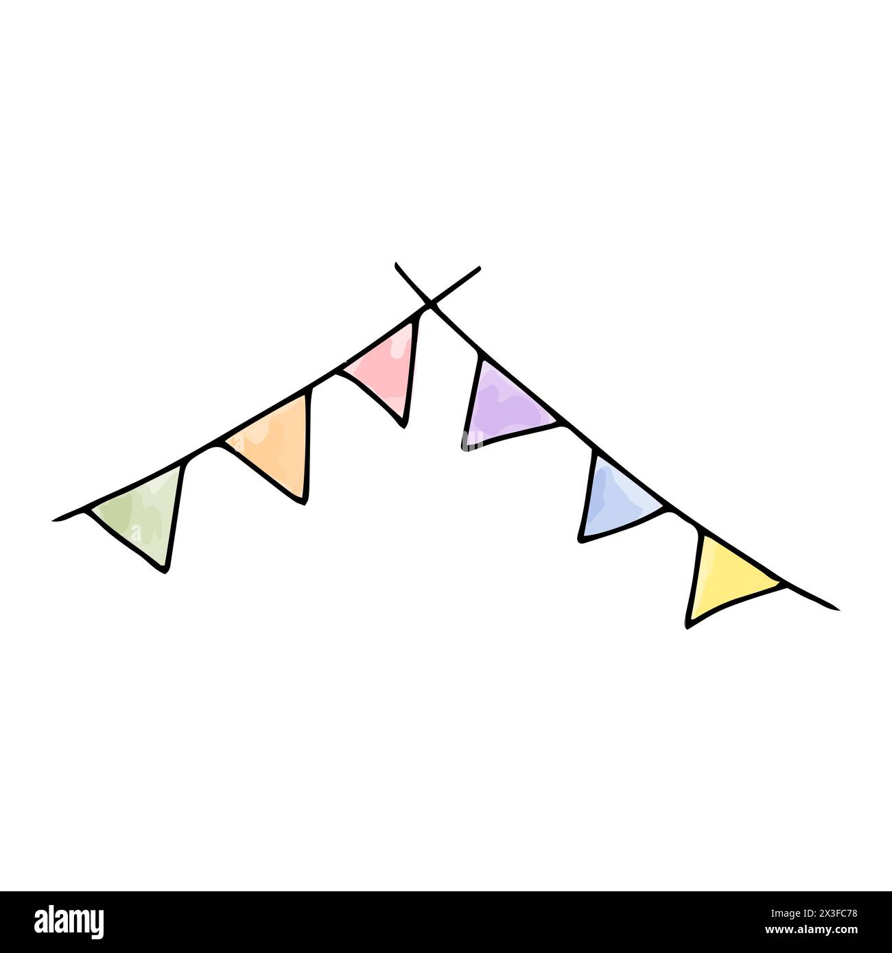 Garland with flags. Watercolor doodle element. Vector illustration. Stock Vector