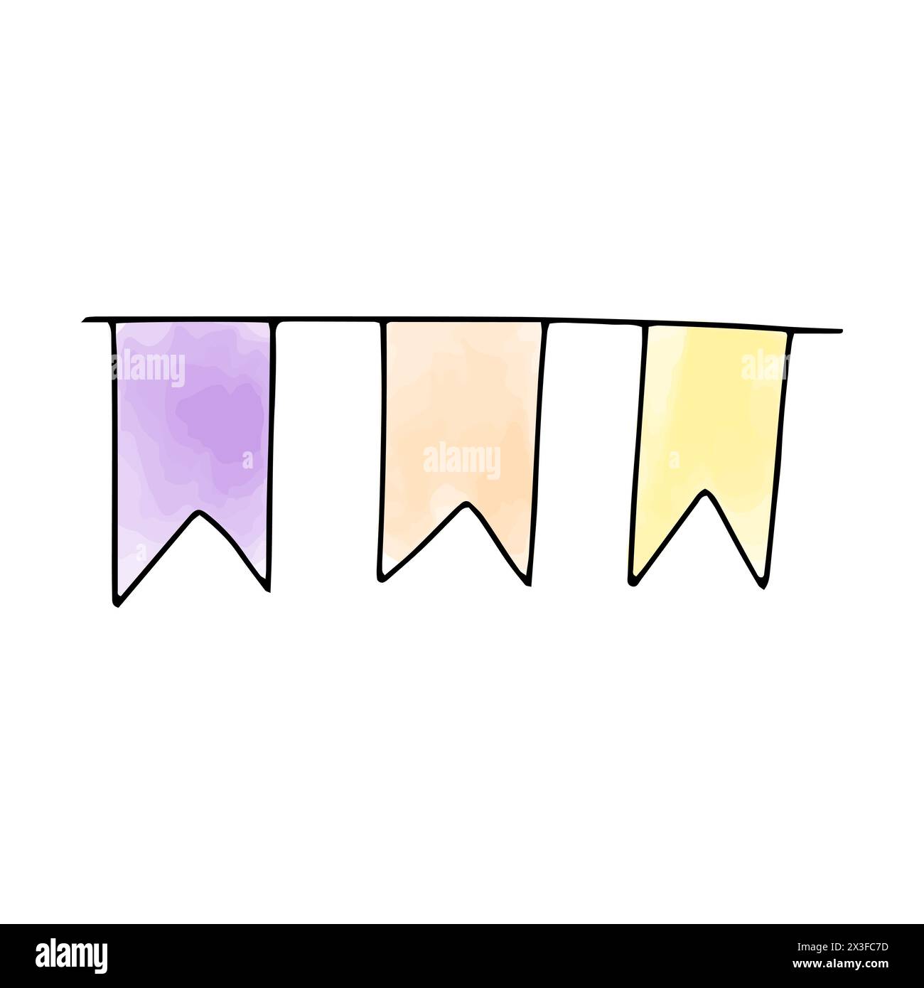 Garland with flags. Watercolor doodle element. Vector illustration. Stock Vector