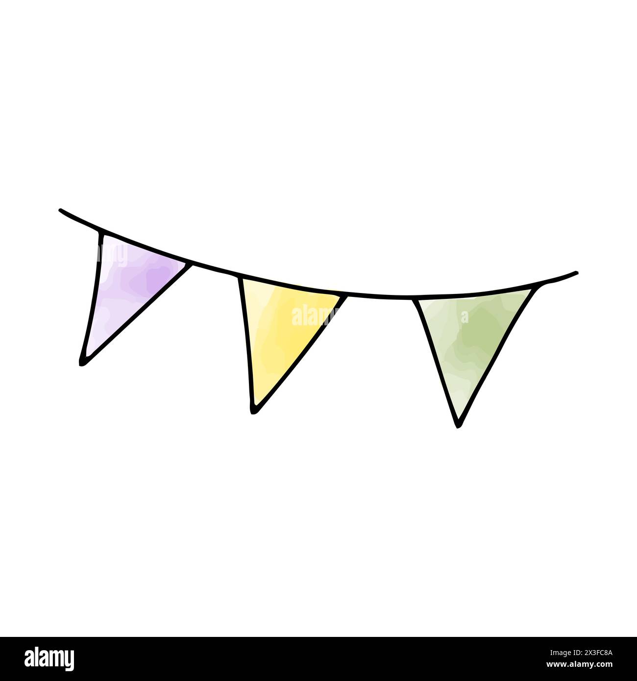 Garland with flags. Watercolor doodle element. Vector illustration. Stock Vector