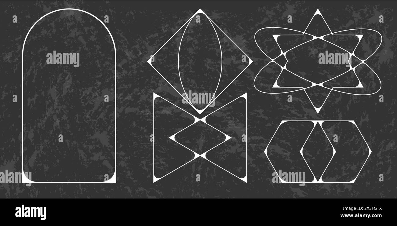 Y2k frames collection. Minimalistic linear frames, arches, elements, geometric shapes and lines. Aesthetic frames for poster design, vector set in Stock Vector