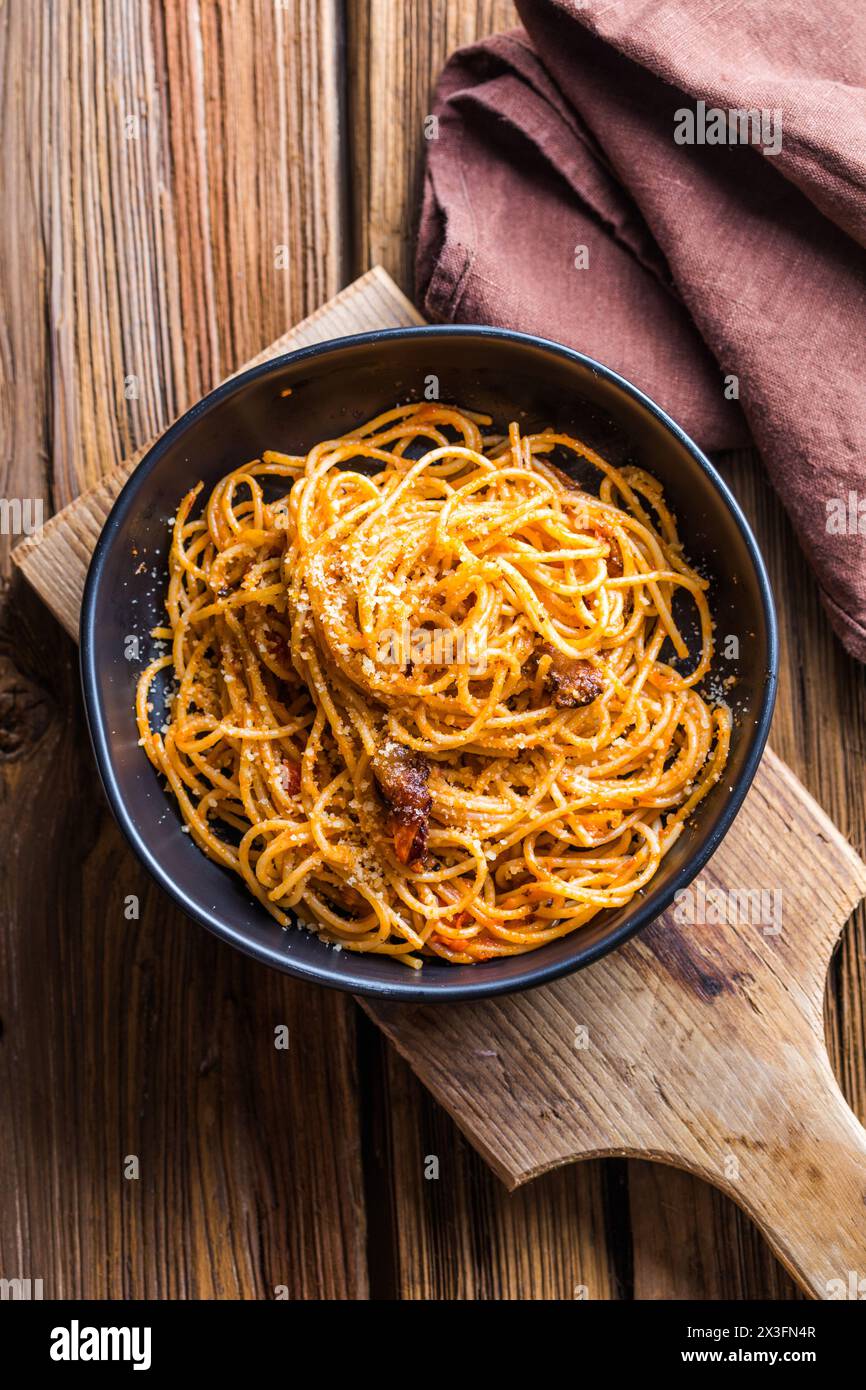 Spaghetti alla puttanesca - italian pasta dish Stock Photo