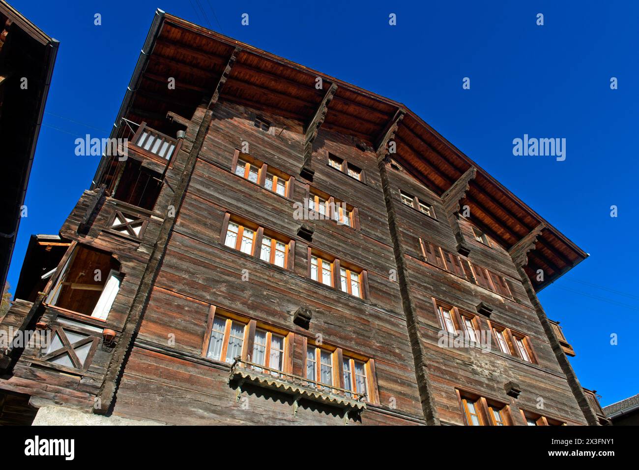 Traditional multi-storey wooden residential building, Heremence, Val d'Herens, Valais, Switzerland Stock Photo