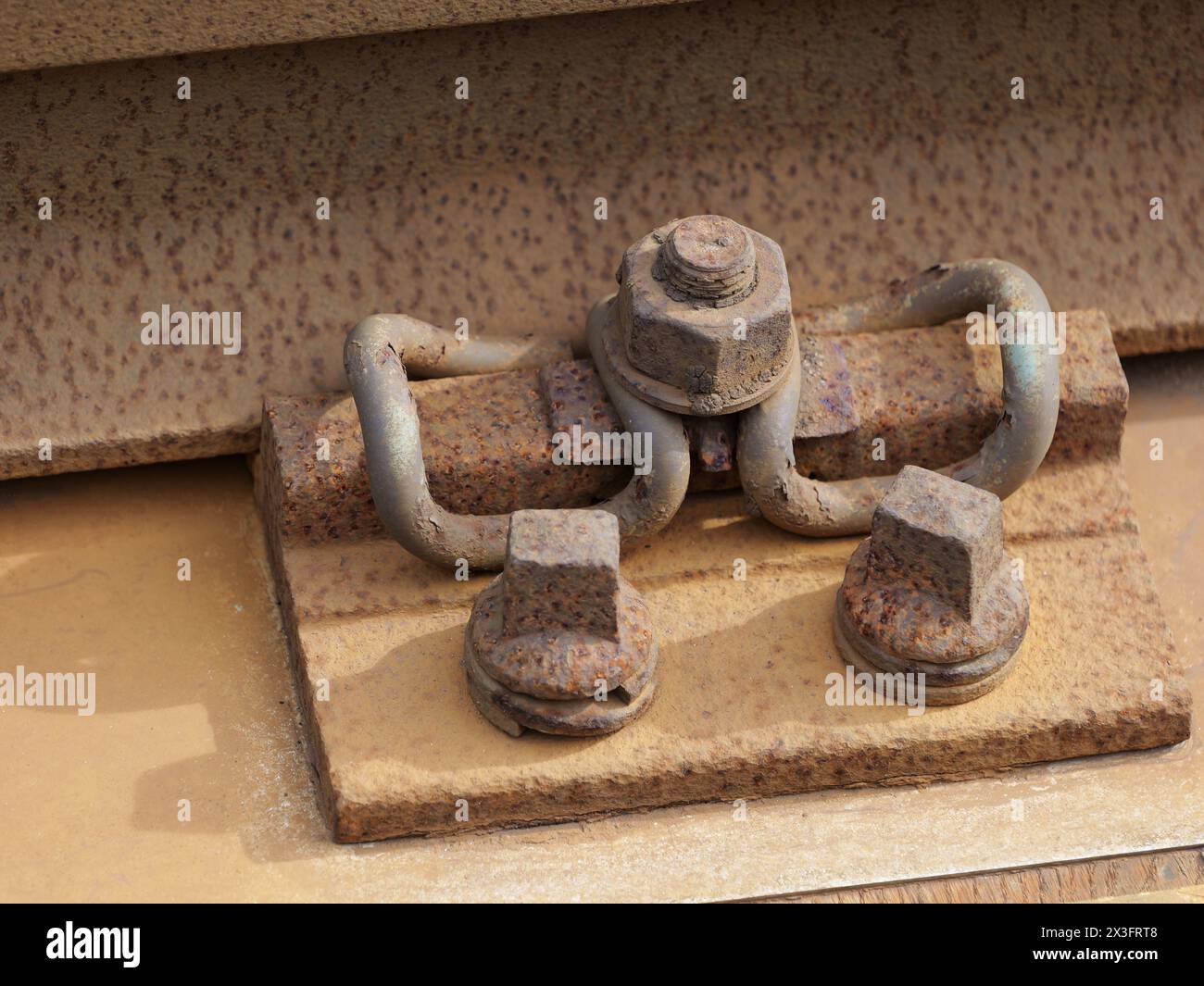 Rail clamp from Levensau High Bridge, built 1894, undergoing replacement. Captivating technical detail in railway history. Stock Photo