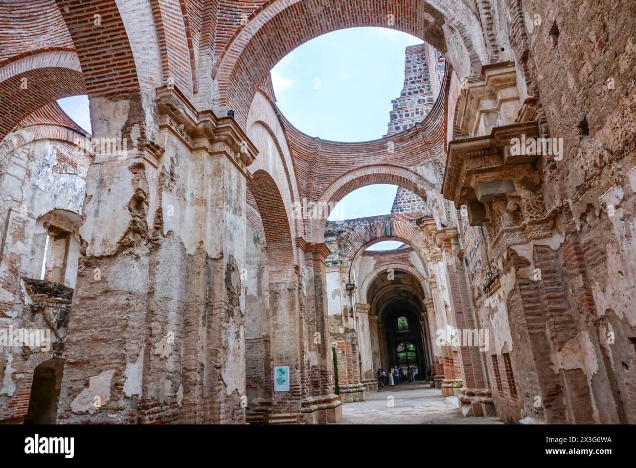 The ruins of the former 15th Antigua Guatemala Cathedral, now a museum on the Parque Central in Antigua, Guatemala. The once magnificent Cathedral was destroyed by earthquakes in 1717, 1773, 1874, 1918 and 1976. Stock Photo