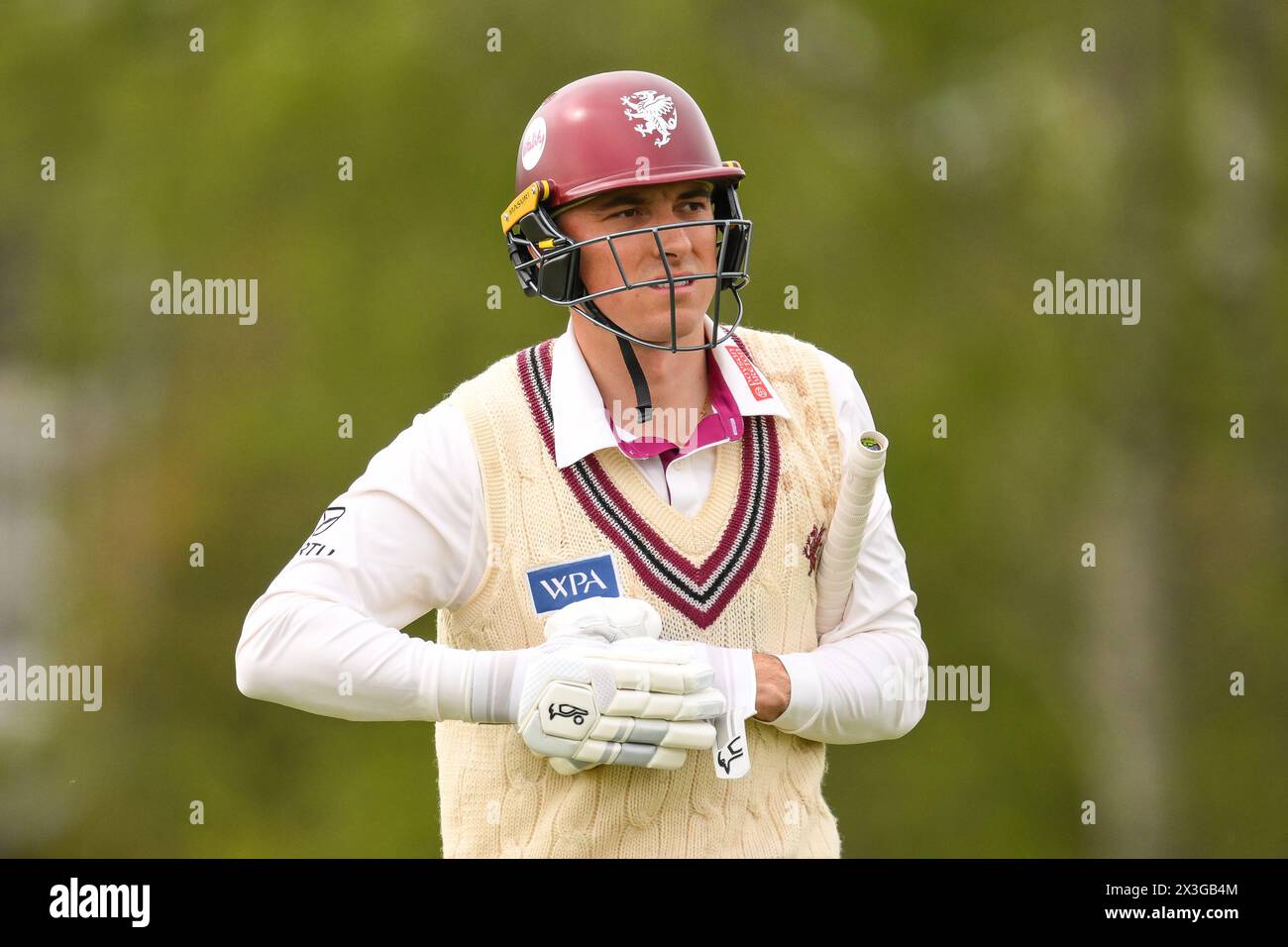 Kidderminster, UK. 25th Apr, 2024. Tom Banton of Somerset during the Vitality County Championship Division 1 match Worcestershire vs Somerset at Kidderminster Cricket Club, Kidderminster, United Kingdom, 26th April 2024 (Photo by Craig Thomas/News Images) in Kidderminster, United Kingdom on 4/25/2024. (Photo by Craig Thomas/News Images/Sipa USA) Credit: Sipa USA/Alamy Live News Stock Photo