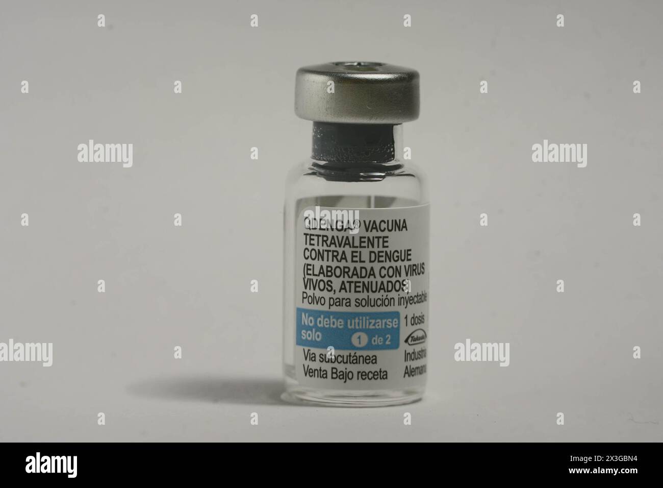 Firmat, Santa Fe, Argentina. 25th Apr, 2024. In this photo illustration, a vial of German made Qdenga vaccine. Dengue vaccination has been a matter of heated arguments due to the lack of an official vaccination campaign during the worst dengue surge fever that has left over 180000 infected and 129 dead. (Credit Image: © Patricio Murphy/SOPA Images via ZUMA Press Wire) EDITORIAL USAGE ONLY! Not for Commercial USAGE! Stock Photo