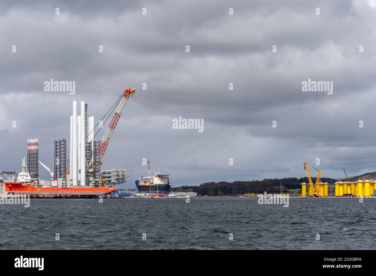 25 April 2024. Nigg Bay,Highlands,Scotland.This is the Wind Orca which is used as a Jack Up at Sea to deploy Wind Turbines at Moray West Wind Farm. Th Stock Photo