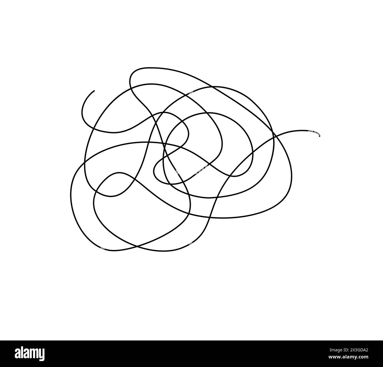 Tangled line simple doodle outline hand drawn vector illustration, abstract thin anime scribble element, concept of mental disorder, confusion, linear icon Stock Vector