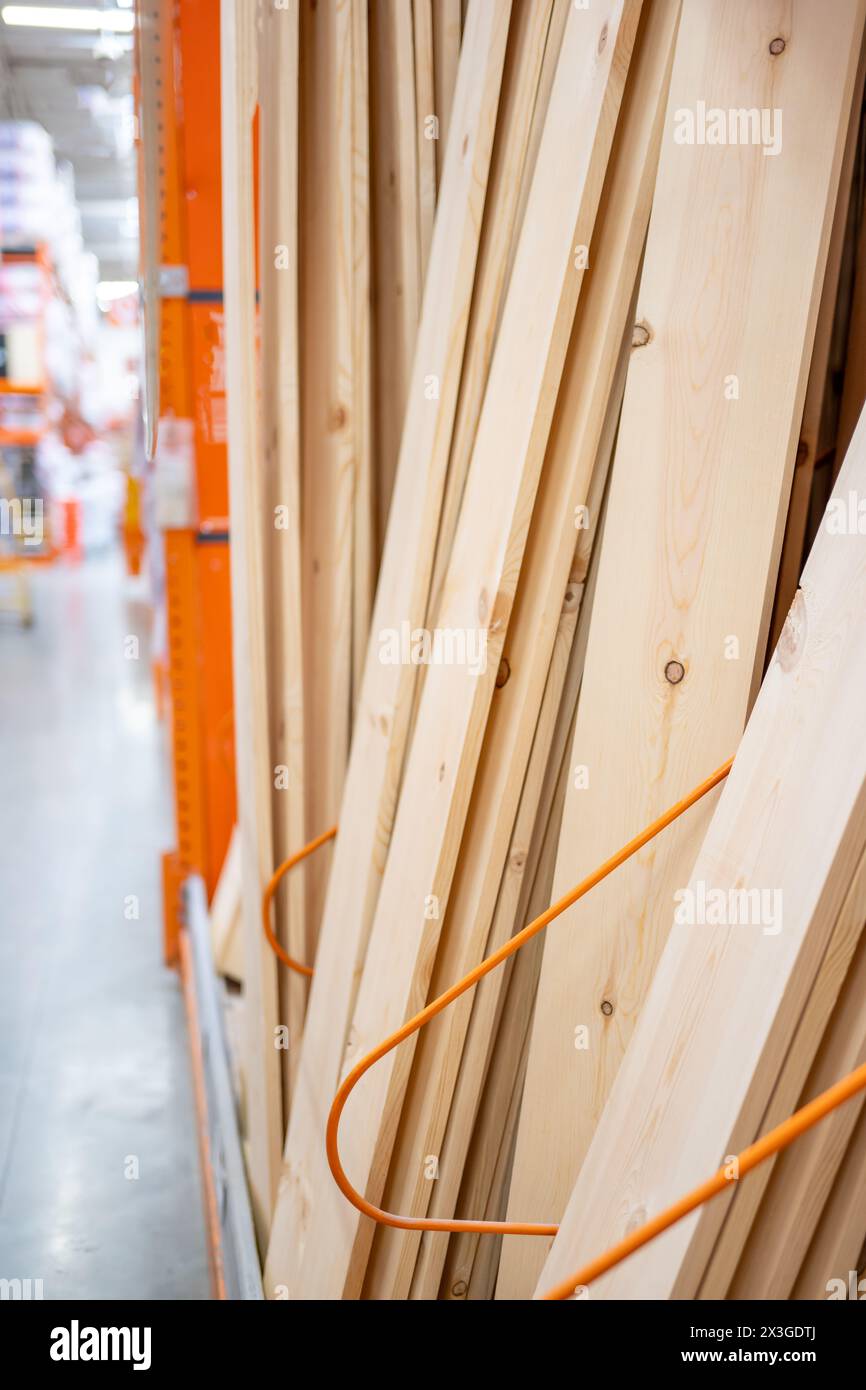 vertical lumber storage racks at a big box warehouse lumberyard Stock ...
