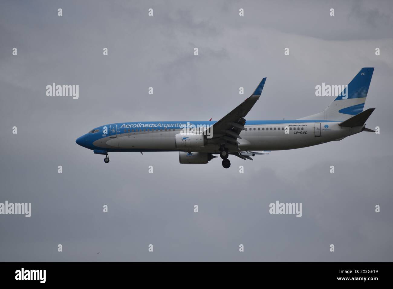 Boeing 737 airplane of Aerolineas Argentinas airline approaching Buenos Aires airport Stock Photo