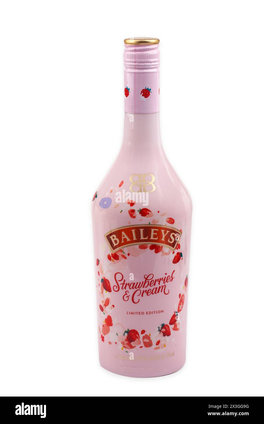 HUETTENBERG; GERMANY - March 18-2024: Bottle Bottle of BAILEYS Strawberry Cream liquor. Stock Photo